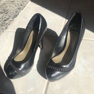 black heals with gold button decals